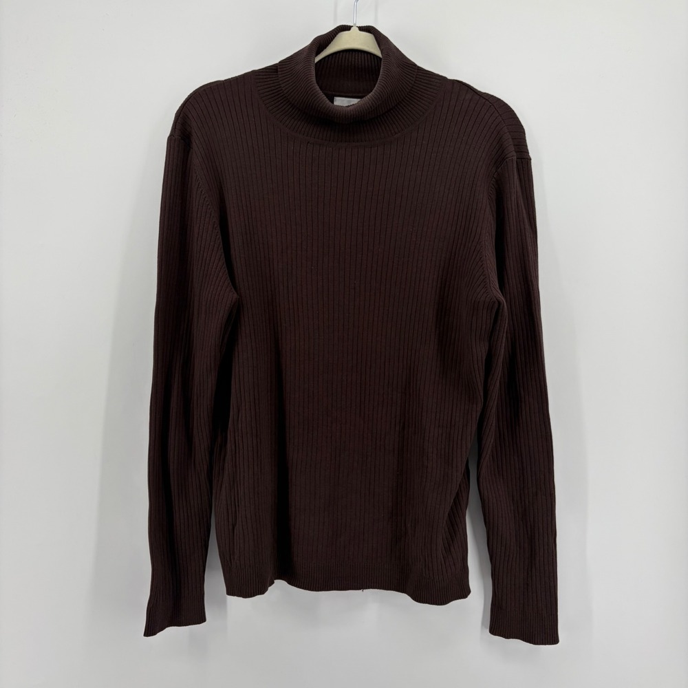 Chico's 3 / US XL Brown Turtleneck Sweater Silk Blend Ribbed Knit Long Sleeve